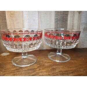 Italian Red & Gold Vtg Cordial Glasses Pair Of 2